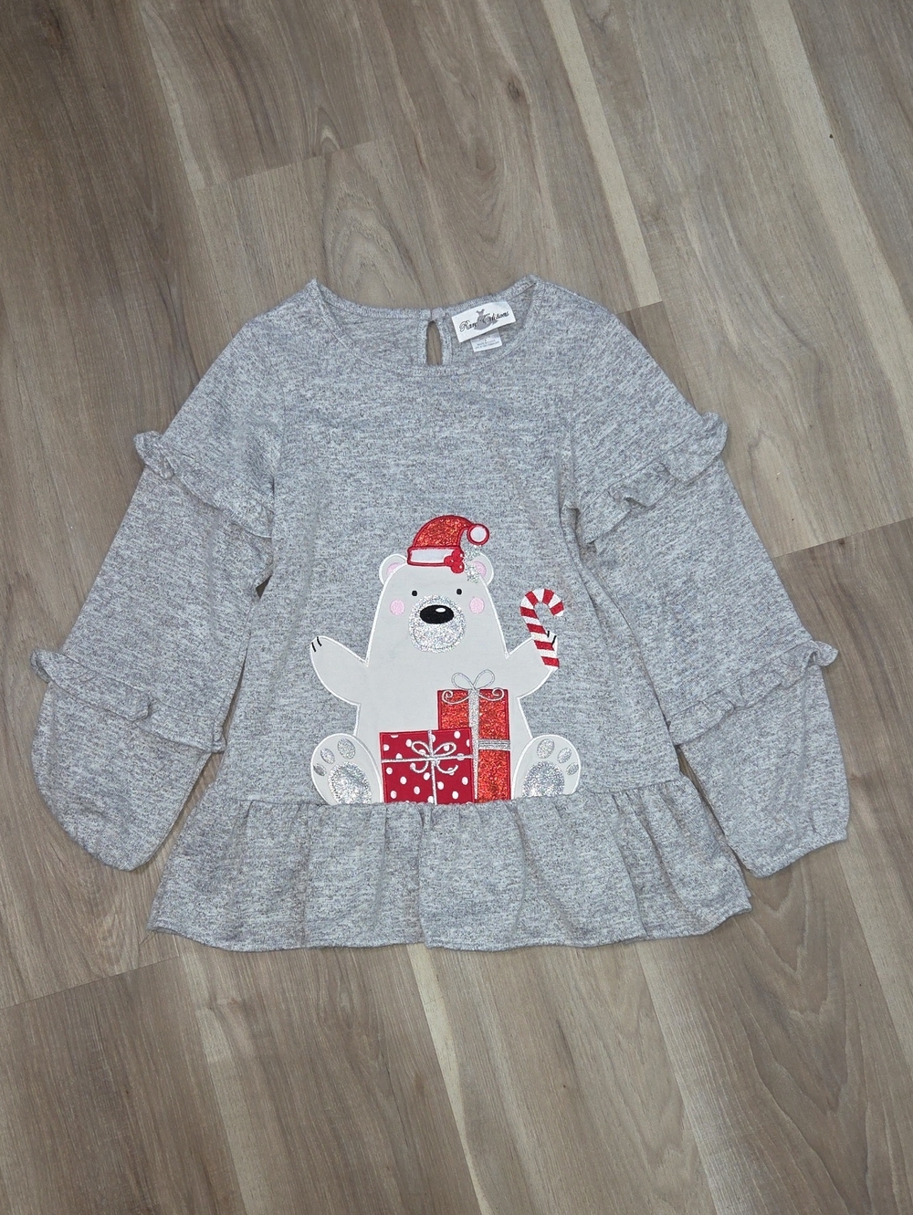 •Rare Editions• Little Girls Christmas Polar Bear Gray Blouse
